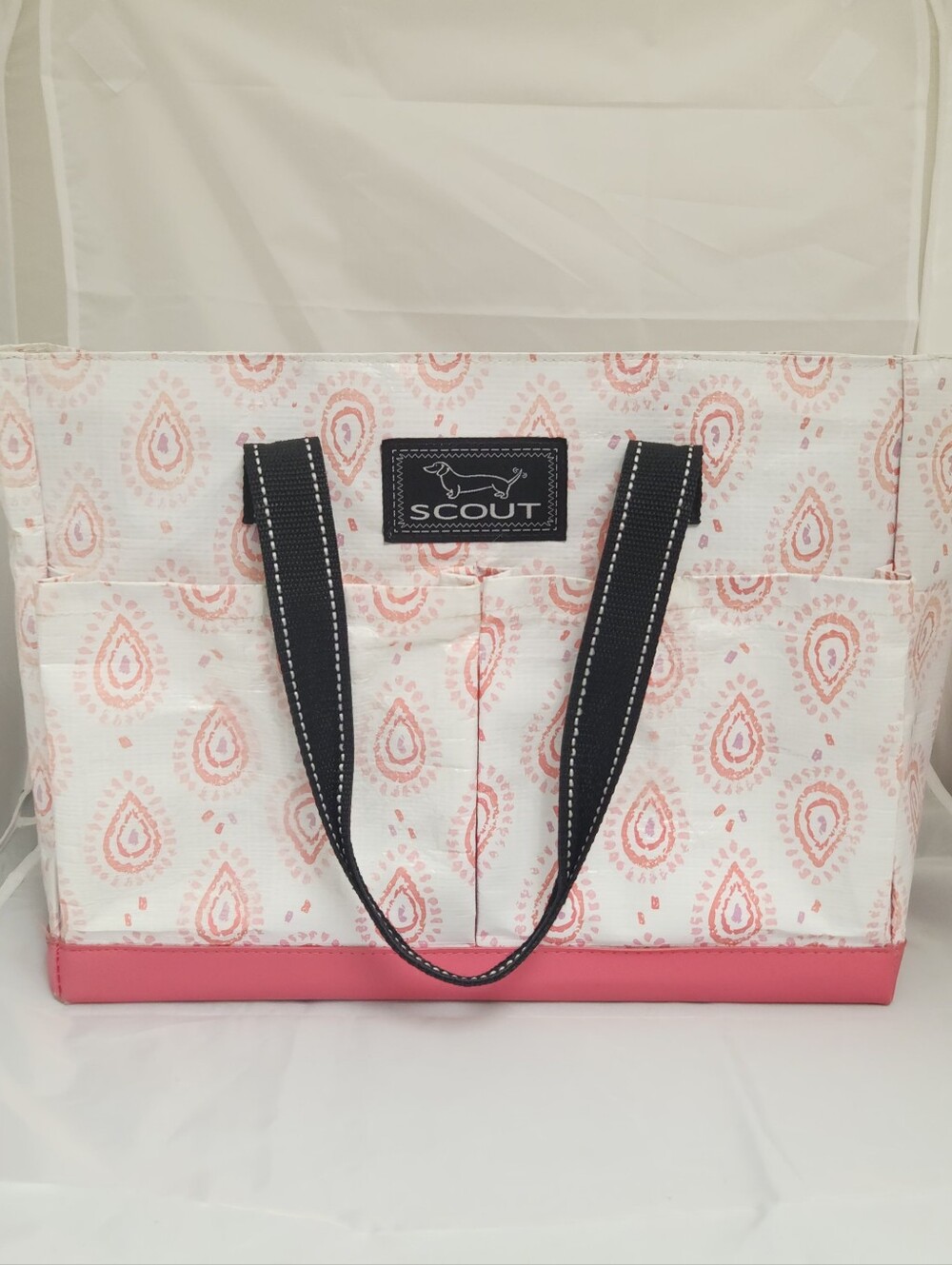 Scout Pink Paisley Print Organizer Tote with Black Handles Zip Top